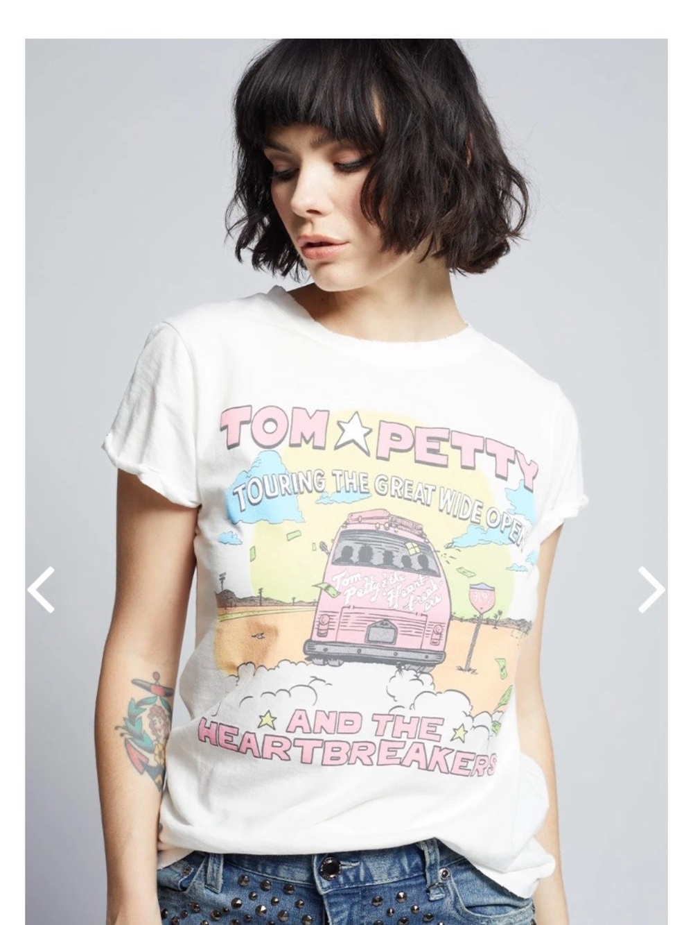 Recycled Karma White Tom Petty Tour Graphic Tee with Pink and Blue Accents